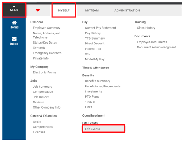 Log into HeartSource and click on Menu > Myself > Life Events